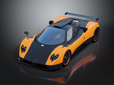 Orange and Black Modern Sports Car with Sleek Design Carbon Fiber Red Rims Rear Spoiler 3d model