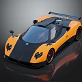 Orange and Black Modern Sports Car with Sleek Design Carbon Fiber Red Rims Rear Spoiler