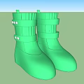 Light Green Rain Boots With Straps And Decorative Buttons For Daily Wear