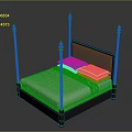 Elegant Four Poster Bed With Metal Posts White Mattress And Pillows