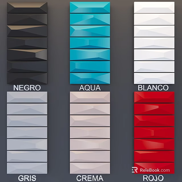 Vibrant Color Swatches With Negro Aqua Blanco And Red For Home Design Projects 3d model 