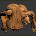 Hand Carved Orange Mythical Creature Sculpture With Large Eyes Prominent Belly And Slender Limbs