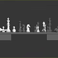 Modern Chessboard Setup With Blue White Squares And Metallic Chess Pieces