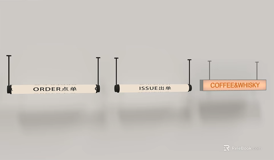Modern Public Facility Service Area with Order Issue and Coffee Signage 3d model 