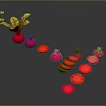 Fresh Red Beetroot With Green Leaves And Sliced Beets On Dark Surface 3d model
