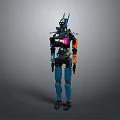 Mechanical Robot Character With Blue Black Armor And Orange Accent Limbs 3d model