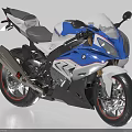BMW Blue And White Sport Motorcycle With Streamlined Body And Transparent Windscreen