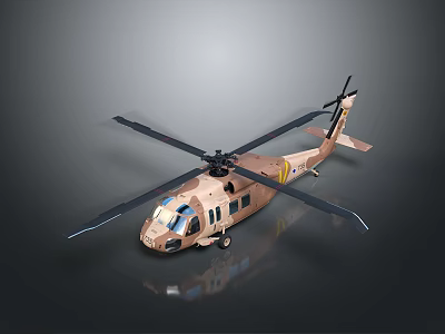 Camo Brown Military Helicopter With Rotor Blades And Modern Fuselage Design 3d model