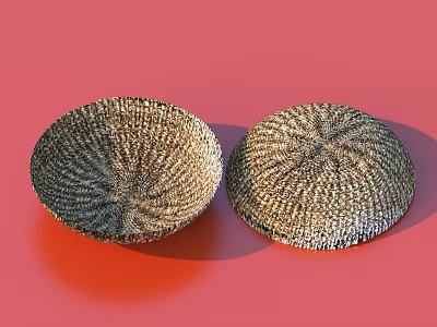 Two Woven Round Household Baskets Displayed As Daily Living Supplies On Red Background 3d model
