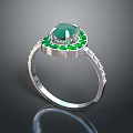 Elegant Emerald Ring With Central Green Gemstone And Diamond Accents On Silver Band
