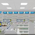 Bright Pharmacy Store Interior With Shelves Full Of Medicines And Products