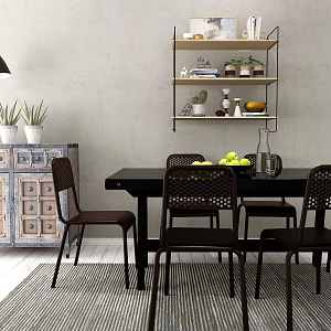 Industrial LOFT Dining Table Chair Combination Dining Table Decorative Cabinet Combination 3d model