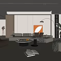 Modern Living Room Interior With Sofa Armchair Coffee Table Rug Floor Lamp And Abstract Artwork