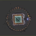Traditional Chinese Multi story Tower With Green Roof Circular Lights And Night Illumination