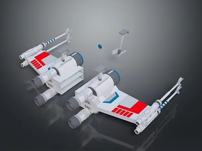 Two White Spaceship Models With Red And Blue Stripes And Small Parts 3d model