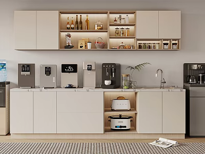 Modern Kitchen Interior Design Featuring Daily Electrical Appliances Cabinets And Countertop Setup 3d model
