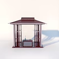 Red Wooden Pavilion Chinese Style Structure With Lattice Windows And Roof Design