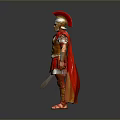 Man Dressed As Roman Soldier With Red Plumed Helmet Red Cape And Golden Armor
