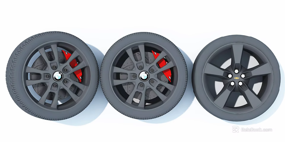 High Performance Black Tyres With Alloy Rims And Red Brake Calipers 3d model 