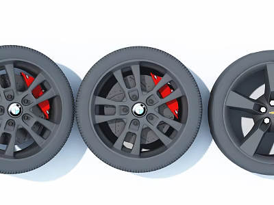 High Performance Black Tyres With Alloy Rims And Red Brake Calipers 3d model