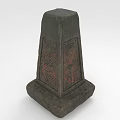 Ancient Stone Carved Pillar With Square Base Dark Green Brown And Intricate Patterns
