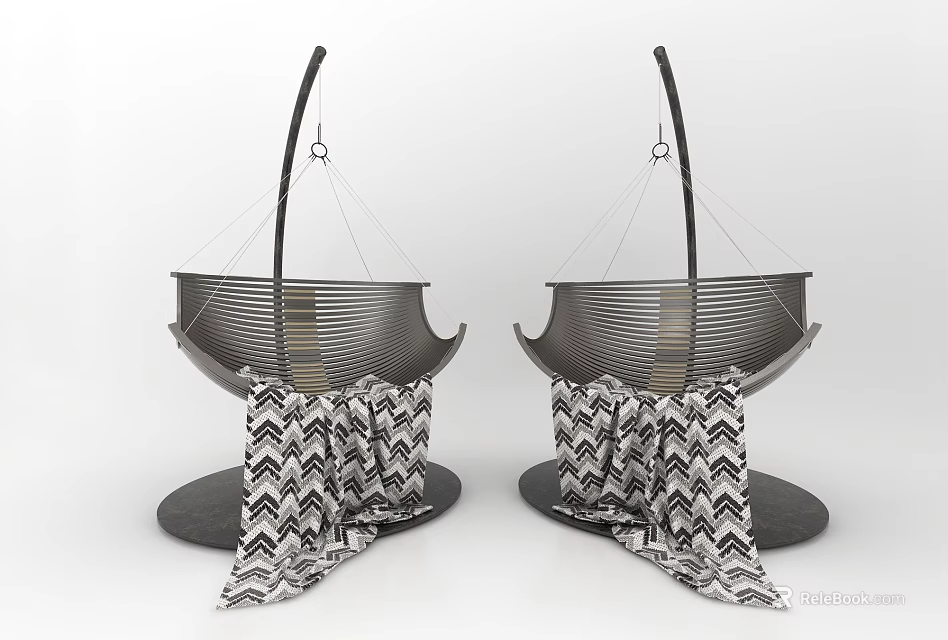 Modern Metal Hanging Chairs With Black Frame Mesh Seat And Chevron Blanket 3d model 