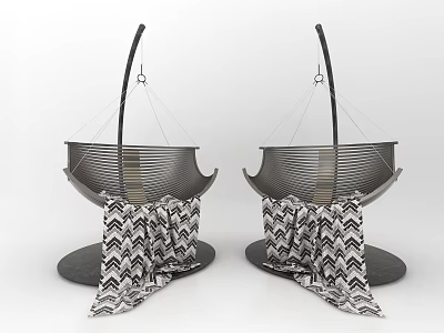 Modern Metal Hanging Chairs With Black Frame Mesh Seat And Chevron Blanket 3d model