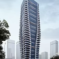 Modern Tall Hotel Building With Curved Balconies And Glass Facade In Urban Setting