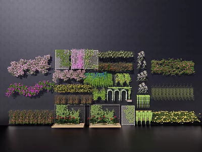 Collection of Decorative Vines with Various Green Purple and Yellow Wall Designs 3d model