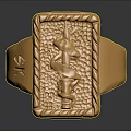 Golden Ring Design With Square Top And Carved Decorative Pattern 3d model