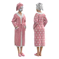 Women Wearing Pink Robes With Gray Trim And White Polka Dots With Towels On Head