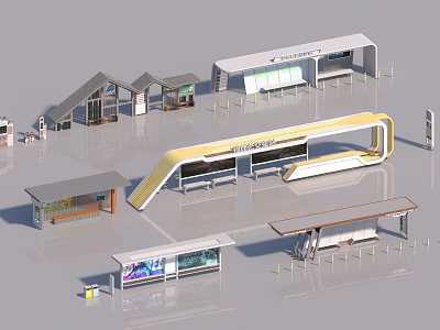 Modern Bus Station Designs With Various Shelters And Platform Structures 3d model