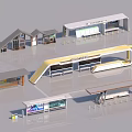 Modern Bus Station Designs With Various Shelters And Platform Structures 3d model