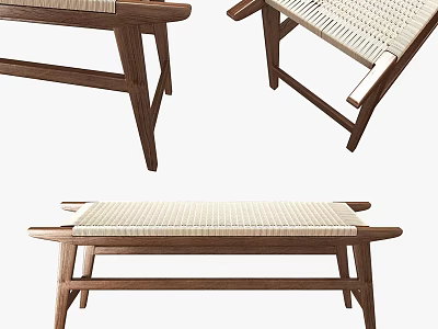 Modern Public Chair With Wooden Frame Woven Seat And Minimalist Design For Public Spaces 3d model
