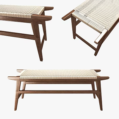 Modern Public Chair With Wooden Frame Woven Seat And Minimalist Design For Public Spaces 3d model