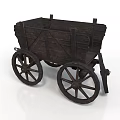 Ancient Wooden Cart with Large Spoked Wheels and Open Cargo Structure