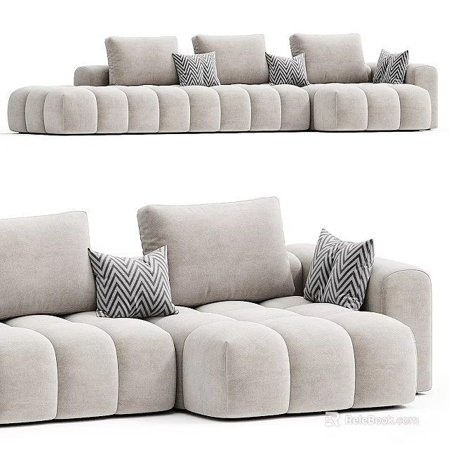 Modern Light Gray Sectional Sofa With Soft Fabric Upholstery and Chevron Pattern Decorative Pillows 3d model