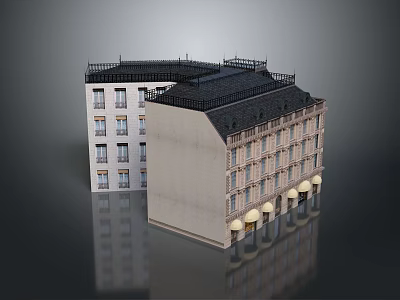 Classical Multi Story Residential Building With Black Roof Balconies And Arched Windows 3d model