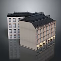 Classical Multi Story Residential Building With Black Roof Balconies And Arched Windows