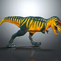 Realistic Tyrannosaurus Rex Dinosaur With Yellow Green Stripes And Red Eyes