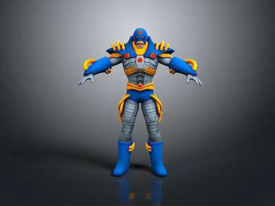 Futuristic Blue Yellow Gray Robot Warrior Character With Armor And Detailed Design 3d model