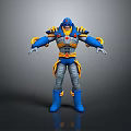 Futuristic Blue Yellow Gray Robot Warrior Character With Armor And Detailed Design