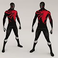 Game And Movie Character In Black Red Costume With Spider Pattern And White Accents