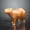 Shiny Golden Capybara Game Movie Character Statue With Metallic Texture And Dark Background Reflection