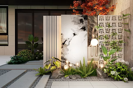 Modern Cream Style Landscape Courtyard Style Landscape Wall Screen Partition Enclosure Wall Background Wall 3d model