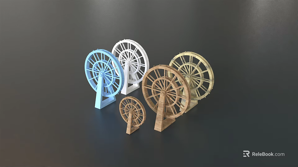 Colorful Wooden Water Wheel Models With Various Sizes And Designs 3d model 