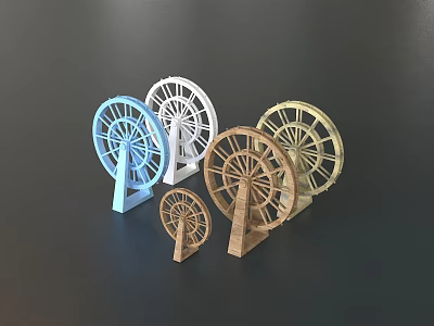 Colorful Wooden Water Wheel Models With Various Sizes And Designs 3d model