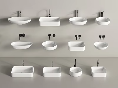 Various Modern Bathroom Washbasins With Different Shapes And Ceramic Styles 3d model
