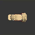 Futuristic Golden Mechanical Game Movie Character With Red Cables And Metallic Base