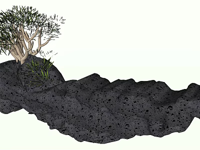Natural Rock And Wood Landscape Design With Small Shrub And Green Grass 3d model